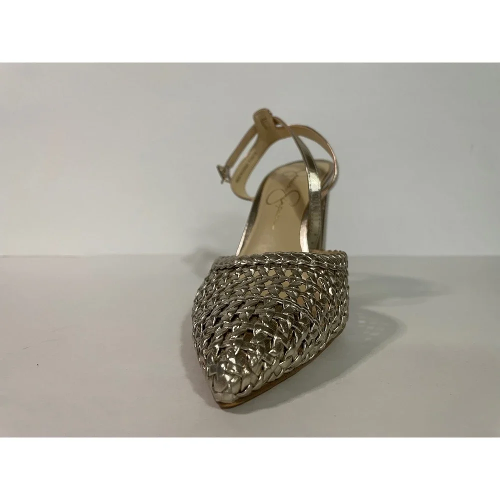 Jessica Simpson Nariro Block Heel Women 7.5 Champagne Gold Excellent Woven